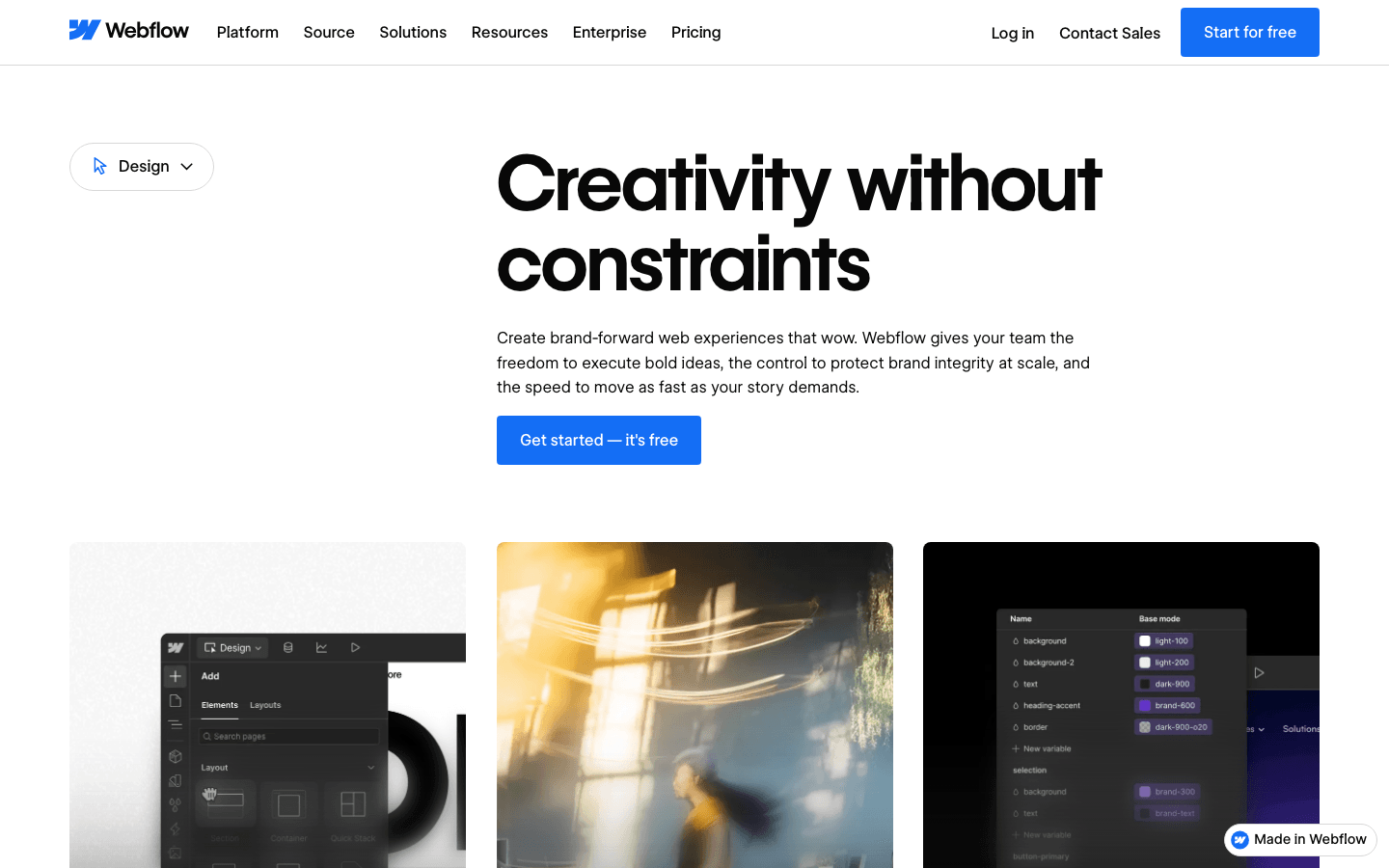 Webflow visual website design interface