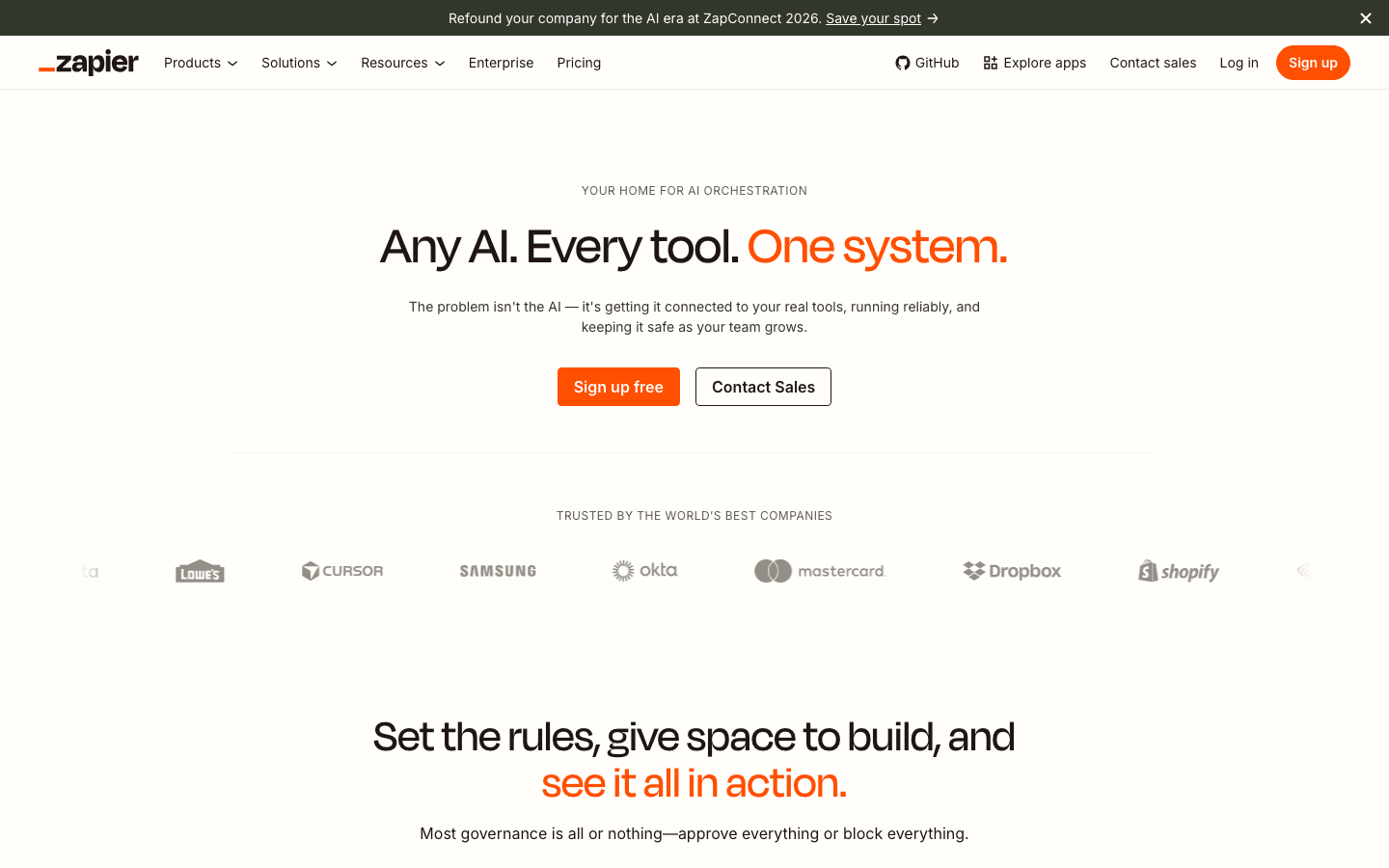 Zapier AI automation product page screenshot